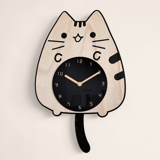 3D Wooden Cartoon Cat Wall Clock
